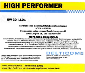 High Performer 5W-30 Longlife Motoröl 5L MB 229.5 BMW LL01